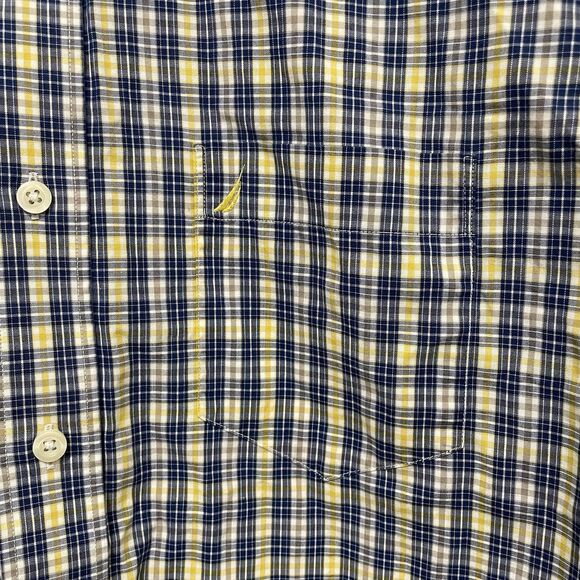 Nautica Wrinkle Resistant Blue & Yellow Plaid Button Down Dress Shirt Mens Large - Picture 2 of 6